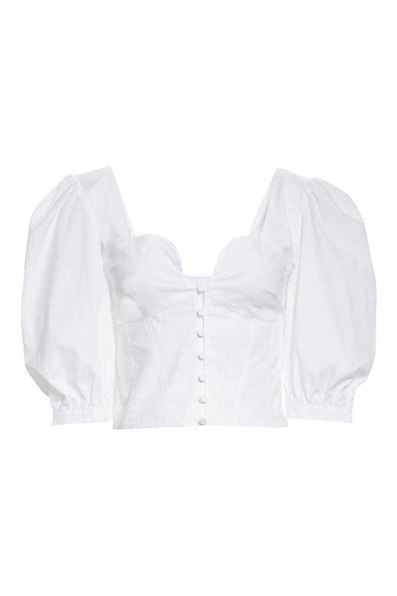 Jonathon Simkhai Standard Thea Smocked Puff Sleeve Top, Alternate, color, WHITE