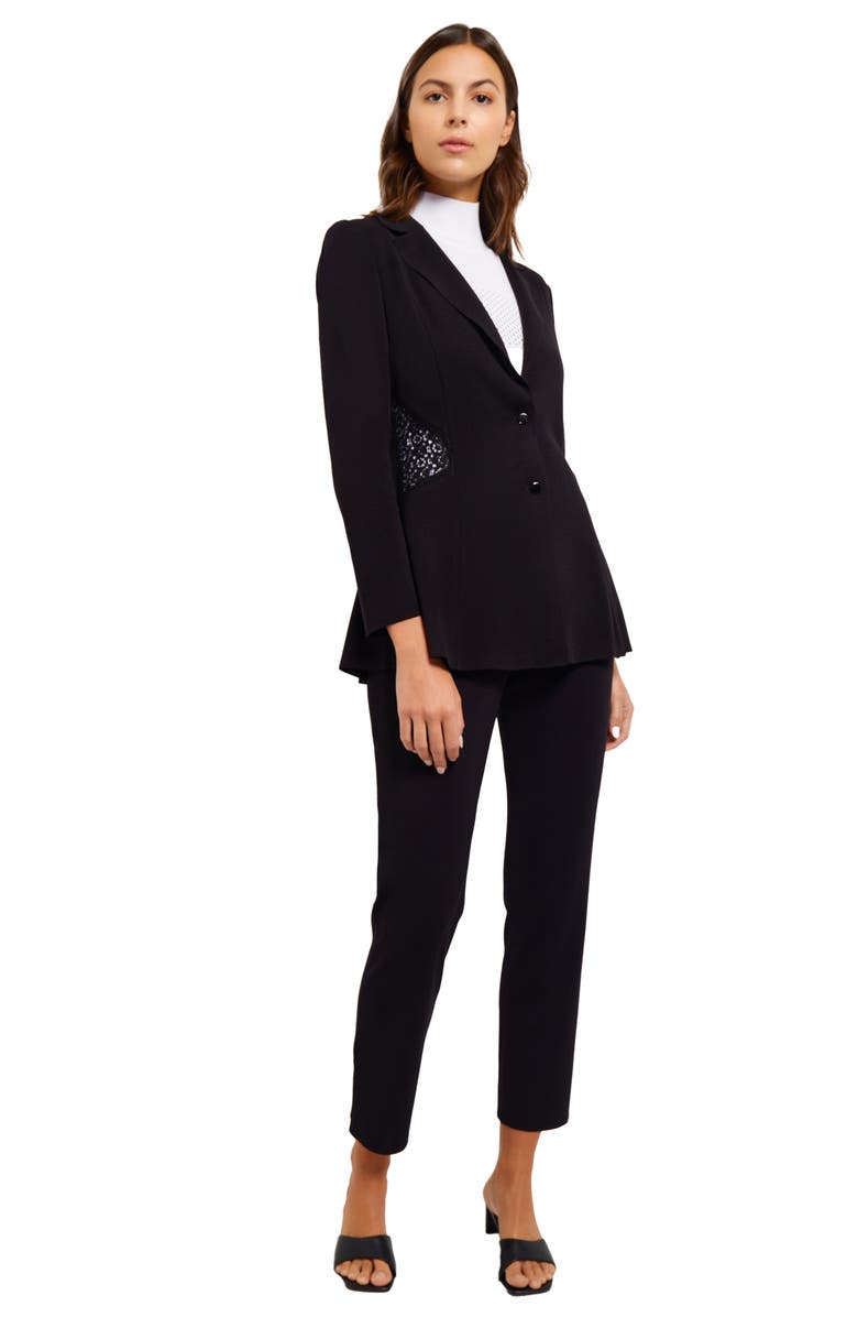 Misook Lace Accent Tailored Knit Blazer, Alternate, color, 
