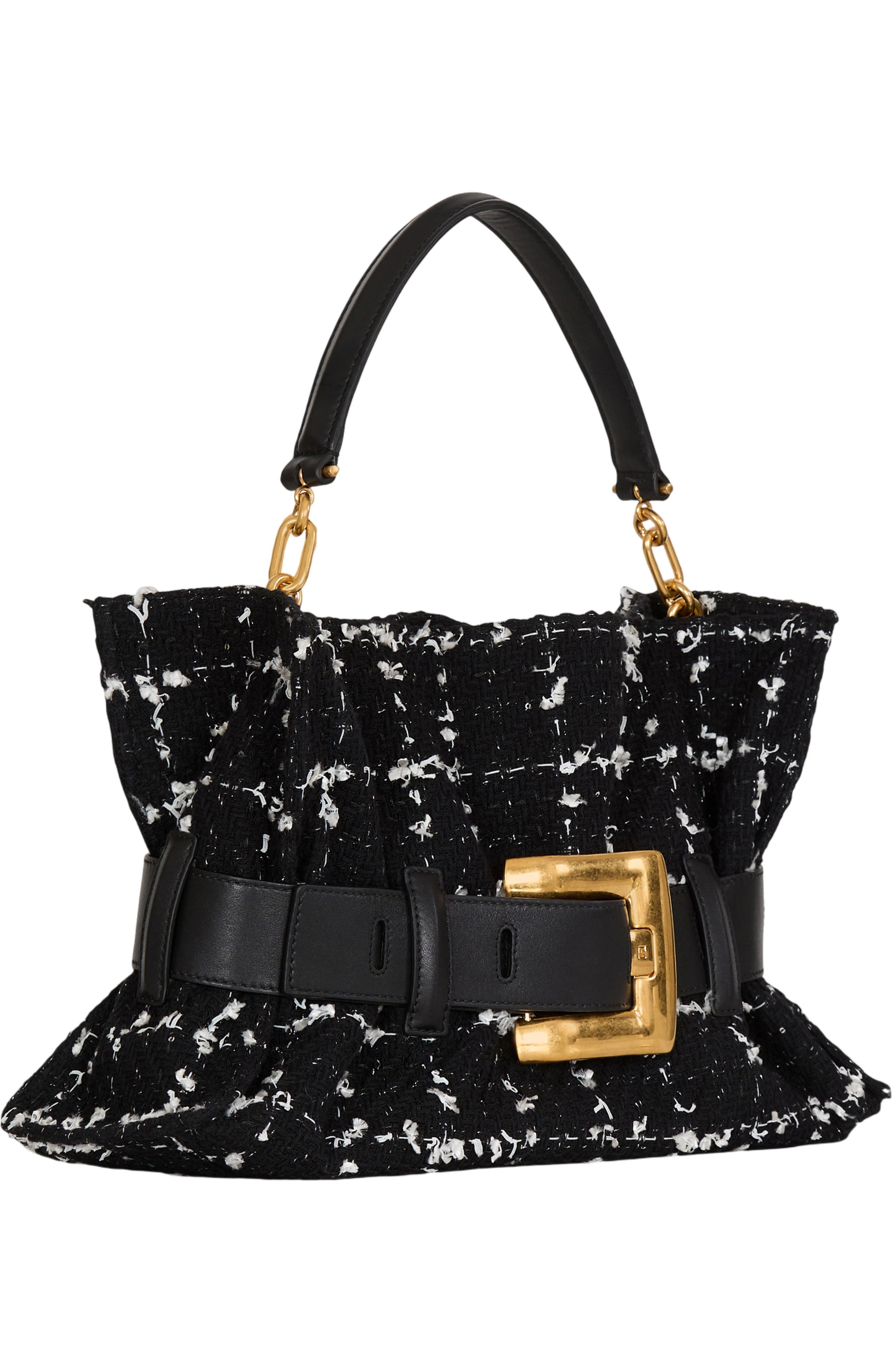 Balmain Medium Anthem bag in tweed, Alternate, color, Black