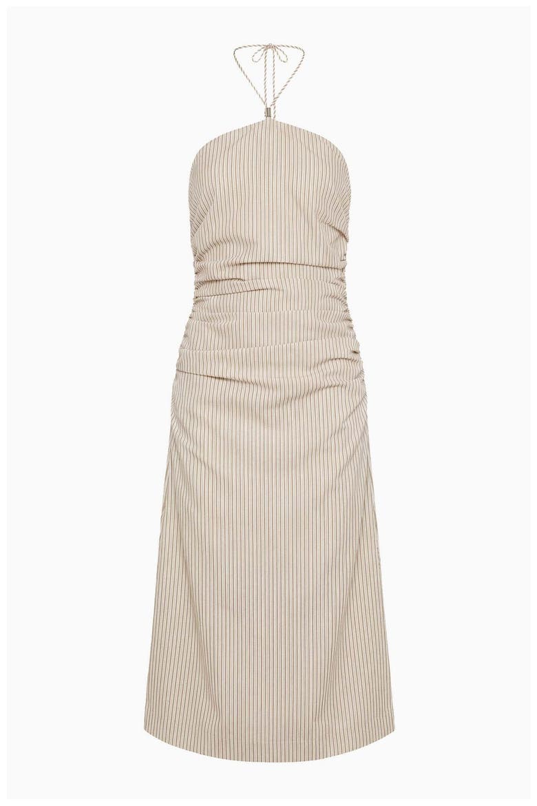 Ruched Halter Dress, Alternate, color, Tan/White