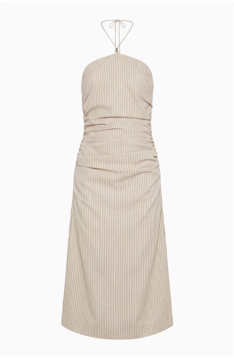 Onia Ruched Halter Dress, Alternate, color, Tan/White