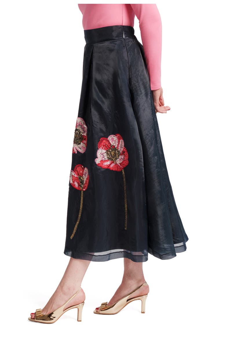 Frances Valentine Shea Maxi Skirt Organza Flower Poly Organza, Alternate, color, Navy/Multi
