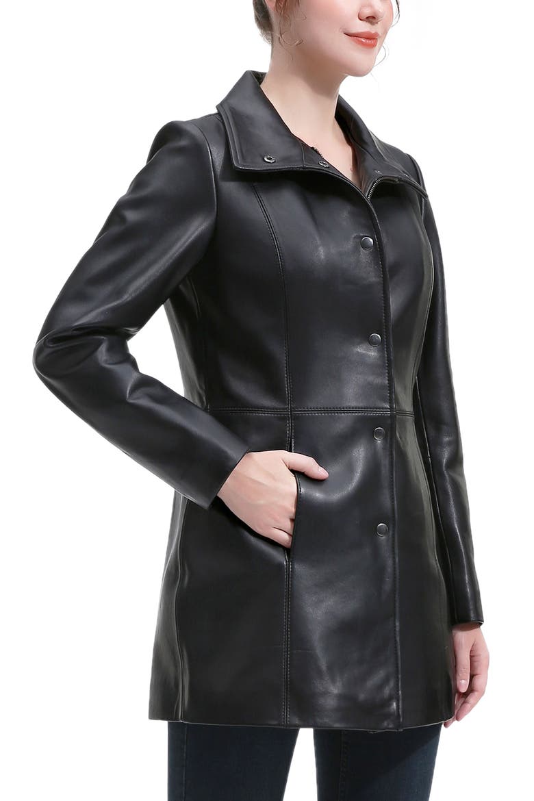 Ivy Leather Car Coat, Alternate, color, Black