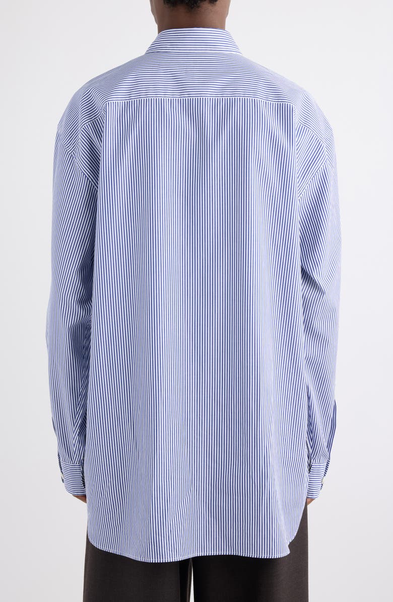 Dries Van Noten Croom Stripe Button-Up Shirt, Alternate, color, Navy