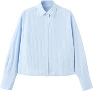 MANGO Rhinestone Detail Stripe Cotton Blend Button-Up Shirt