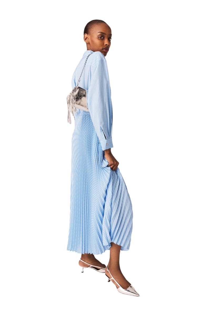 maje Long pleated dress with eyelets, Alternate, color, Blue Sky