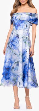 Betsy & Adam Floral Print Organza Party Dress