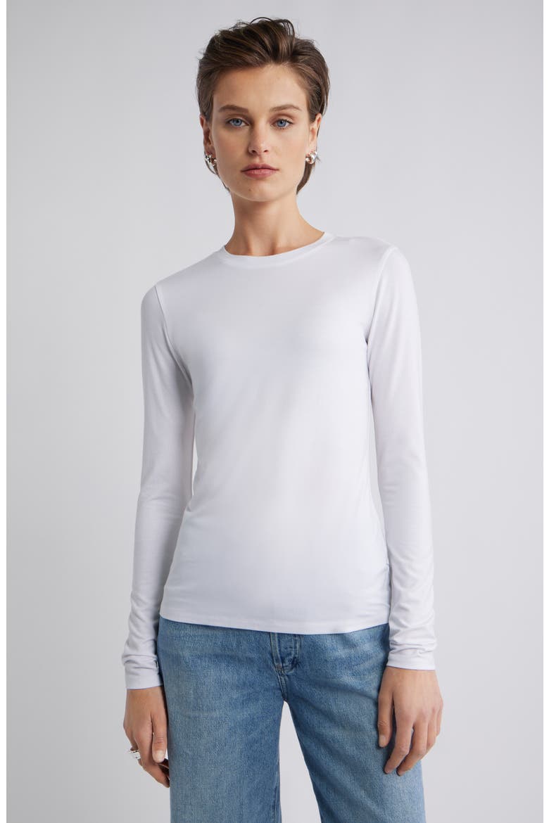 Long Sleeve Crewneck T-Shirt, Main, color, WHITE
