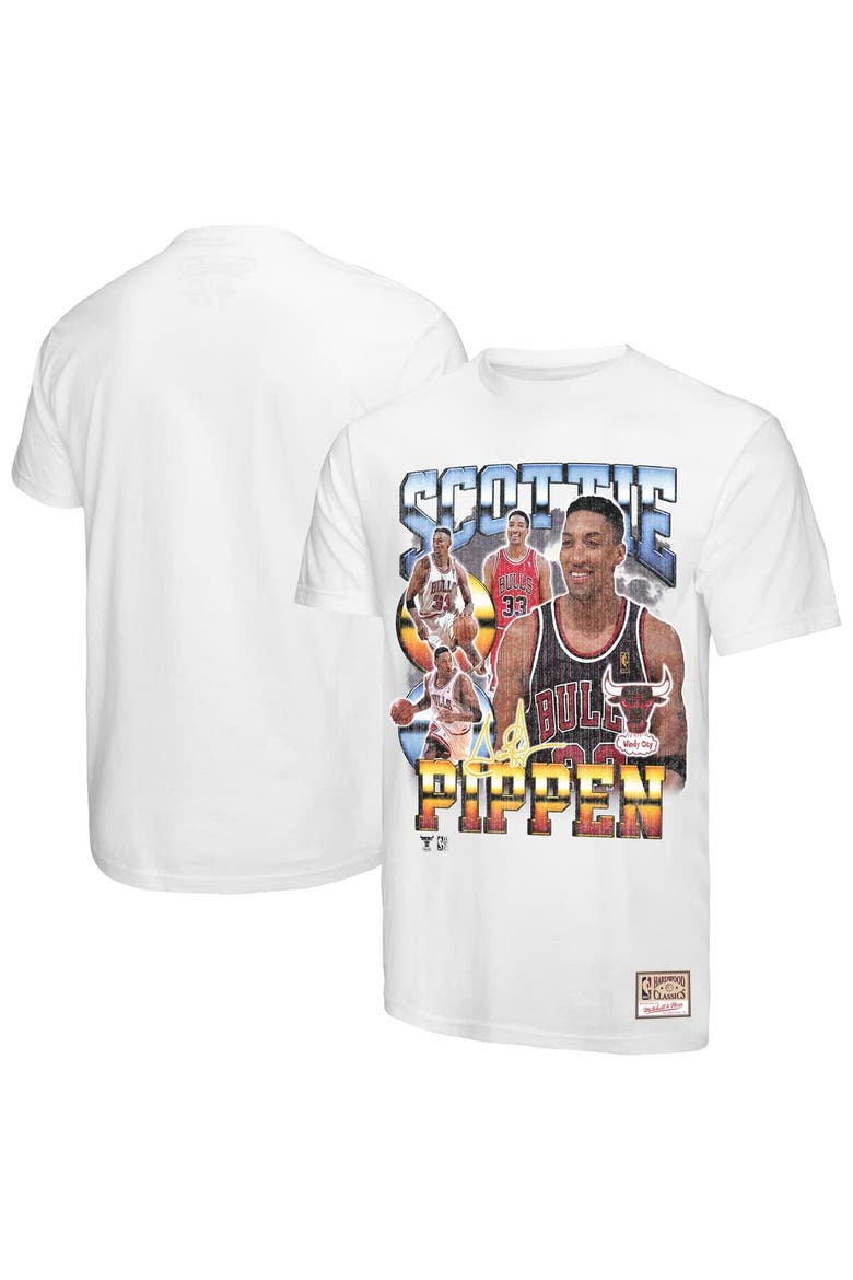 Men's Mitchell & Ness Scottie Pippen White Chicago Bulls Hardwood Classics Commemorative Player Collage T-Shirt, Main, color, White