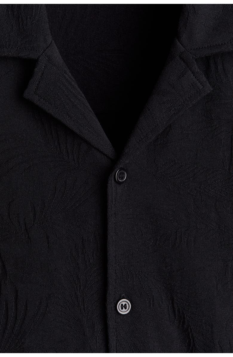 H&M Relaxed Fit Jacquard-jersey Resort Shirt, Alternate, color, Black