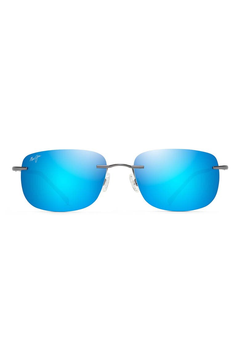 Ohai 59.5mm Polarized Rectangle Sunglasses, Main, color, GUNMETAL/ BLUE HAWAII