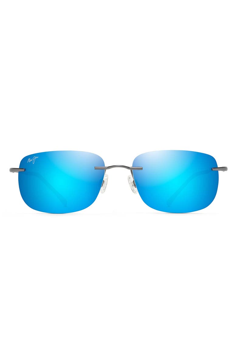 Maui Jim Ohai 59.5mm Polarized Rectangle Sunglasses, Main, color, Gunmetal/ Blue Hawaii