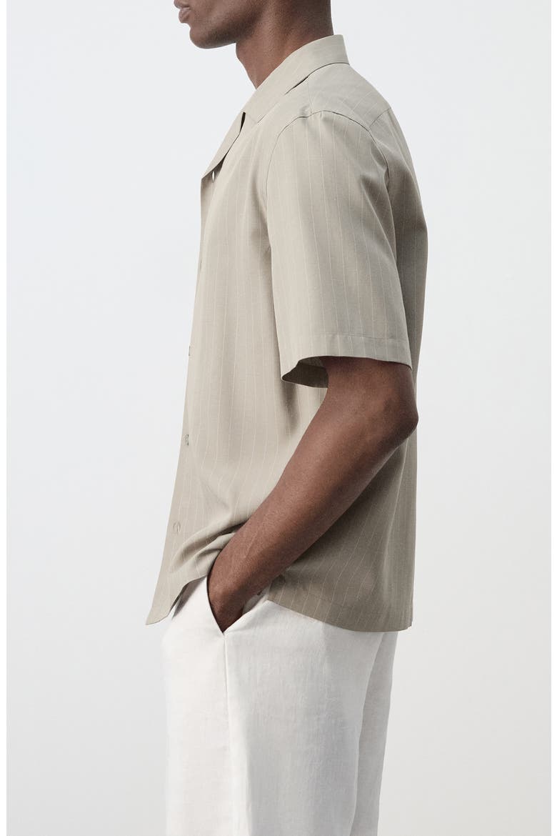 Pinstripe Short Sleeve Woven Shirt, Alternate, color, MEDIUM BROWN