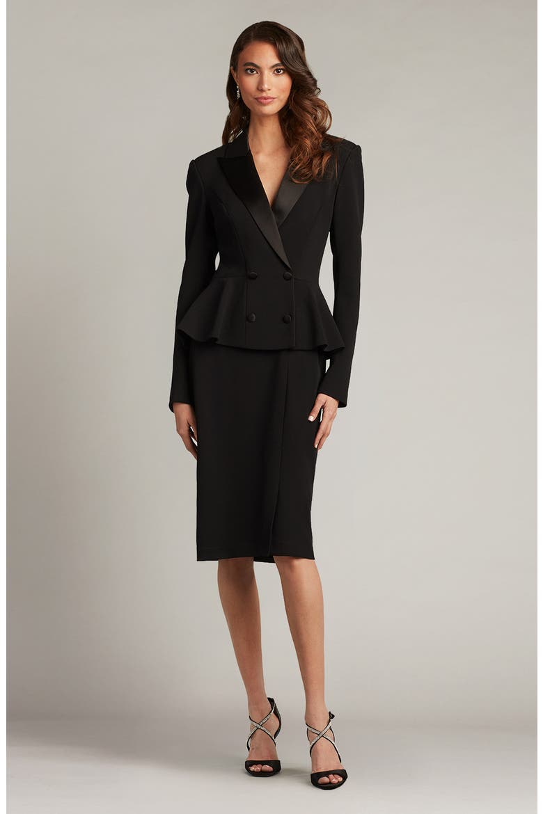 Long Sleeve Tuxedo Dress, Alternate, color, BLACK