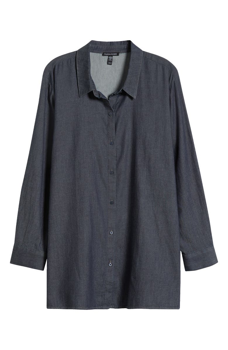 Eileen Fisher Classic Collar Easy Organic Cotton Button-Up Shirt, Alternate, color, Denim