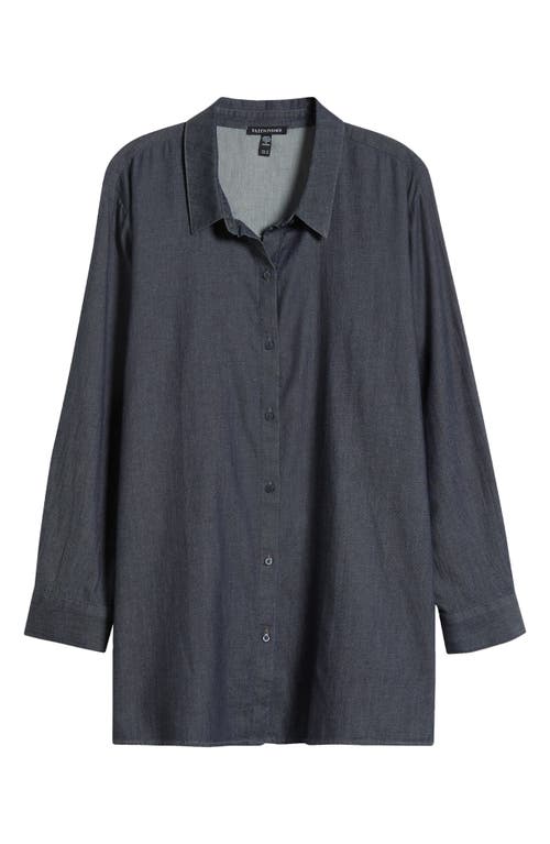 Eileen Fisher Classic Collar Easy Organic Cotton Button-up Shirt In Blue