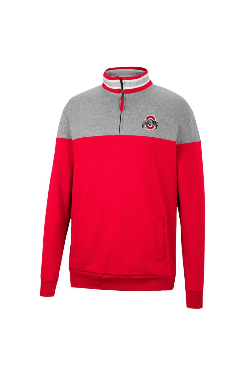 COLOSSEUM Men's Colosseum Scarlet/Heather Gray Ohio State Buckeyes Be the Ball Quarter-Zip Top, Alternate, color, 