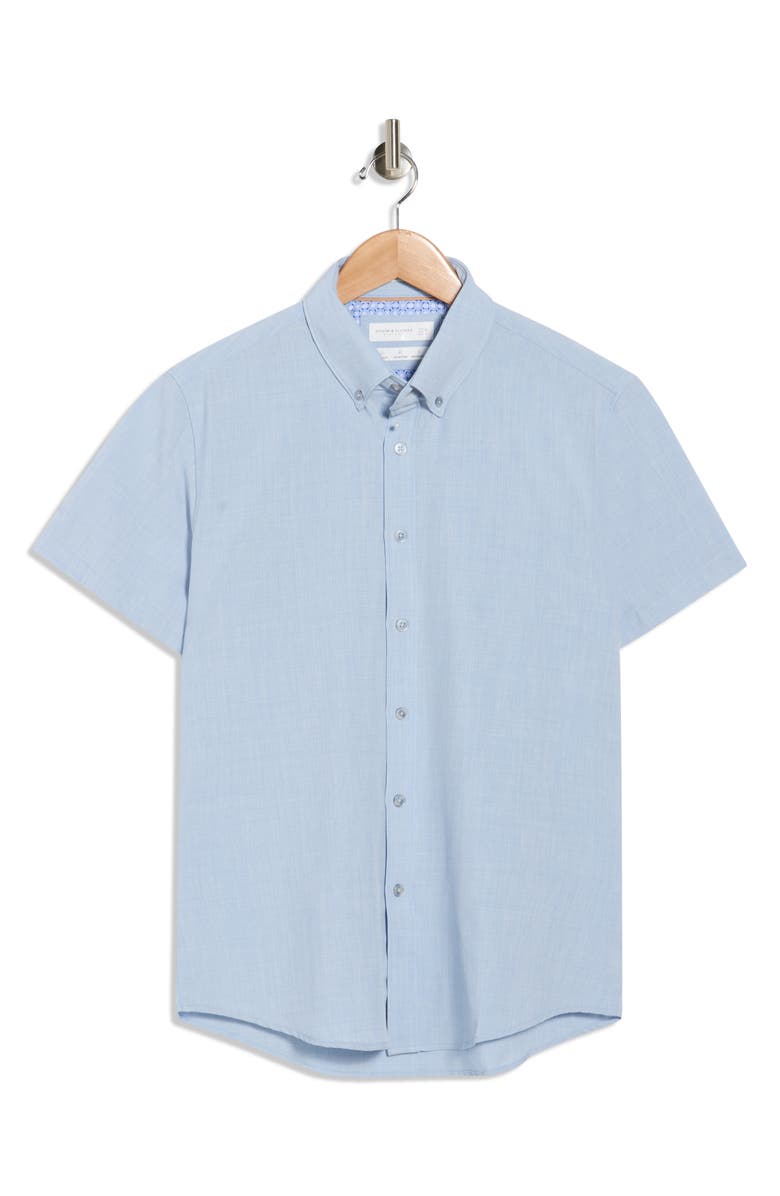 DENIM AND FLOWER Short Sleeve Button-Down Shirt, Main, color, Light Blue