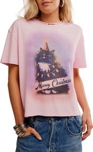 Free People Merry Holiday Waffle Knit Cotton Graphic T-Shirt