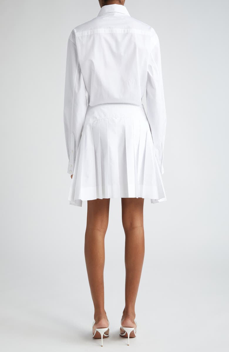 Alaïa Pleated Long Sleeve Cotton Blend Poplin Shirtdress, Alternate, color, 
