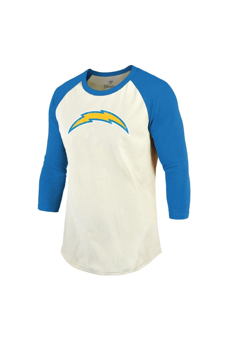 Men's Majestic Threads Justin Herbert Cream/Powder Blue Los Angeles Chargers Vintage Player Name & Number 3/4-Sleeve Fitted T-Shirt, Alternate, color, Cream