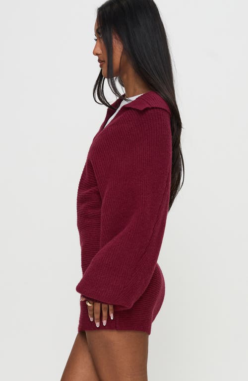 Princess Polly Thorelle Oversize Long Sleeve Sweater Minidress In Burgundy