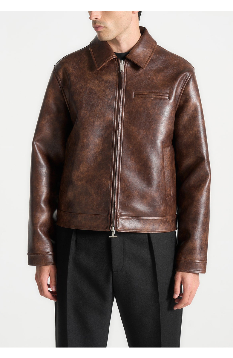 Manière De Voir Laurent Vintage Leather Jacket, Alternate, color, Brown
