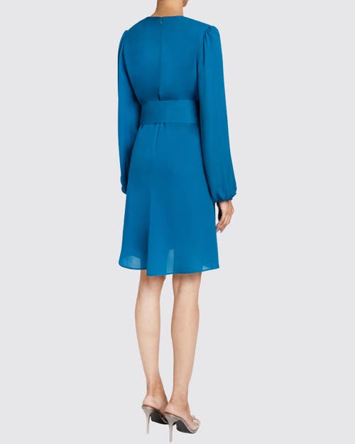 Santorelli Nola Long Sleeve Keyhole Knee-length Dress In Silk Georgette In Aquamarine