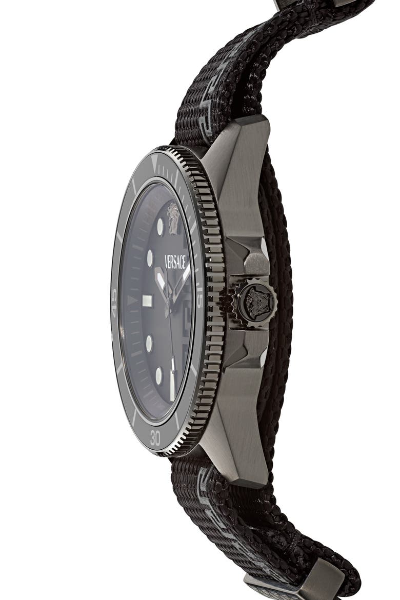 Greca Force Fabric Strap Watch, 42mm, Alternate, color, GUNMETAL