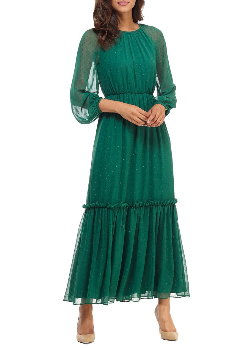 Long Sleeve Chiffon Maxi Dress, Main, color, HOLLY