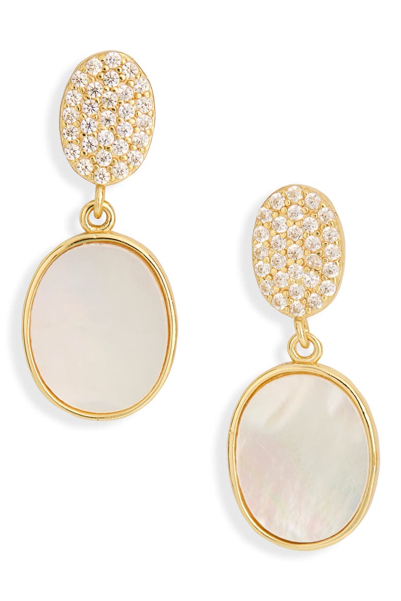 CZ Pavé & Mother-of-Pearl Drop Earrings, Main, color, GOLD