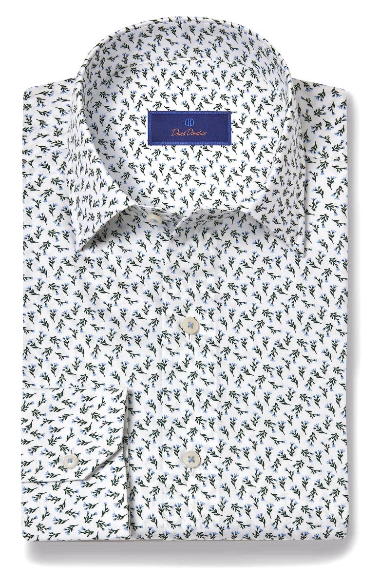 David Donahue Floral Print Sport Shirt, Main, color, White/ Multi