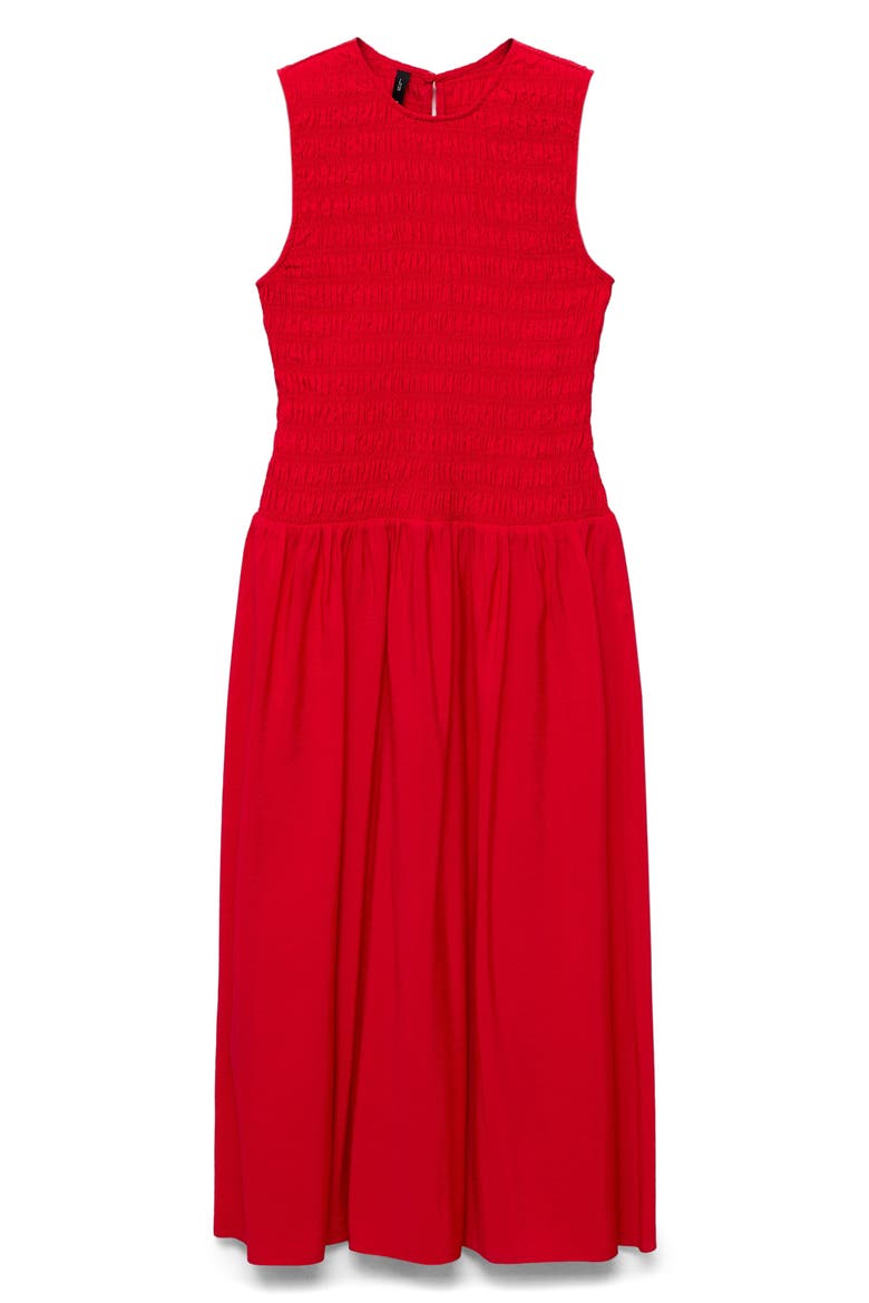 Maya Shirred Sleeveless Flare Midi Dress, Alternate, color, RED