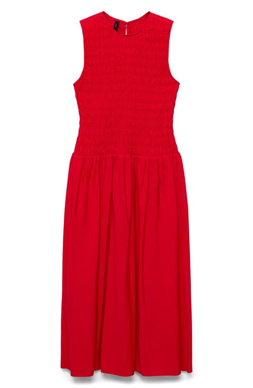 Shop Mango Maya Shirred Sleeveless Flare Midi Dress In Red