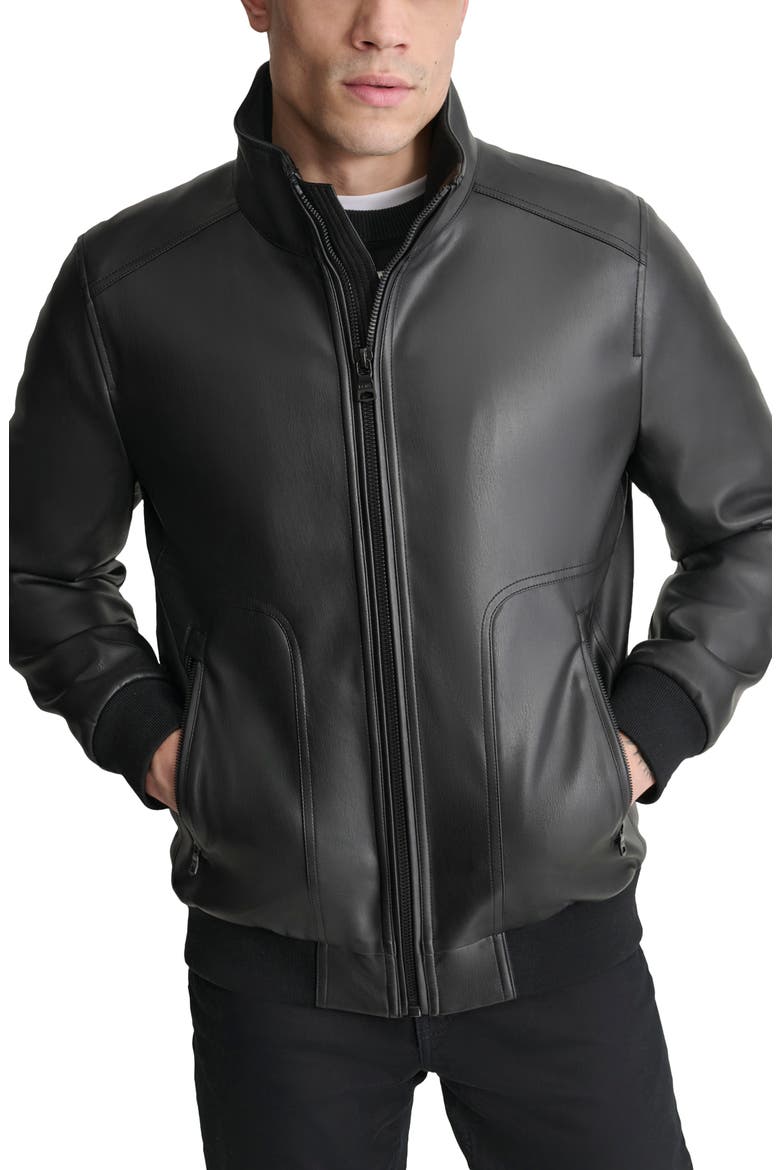 Faux Leather Bomber Jacket, Main, color, BLACK
