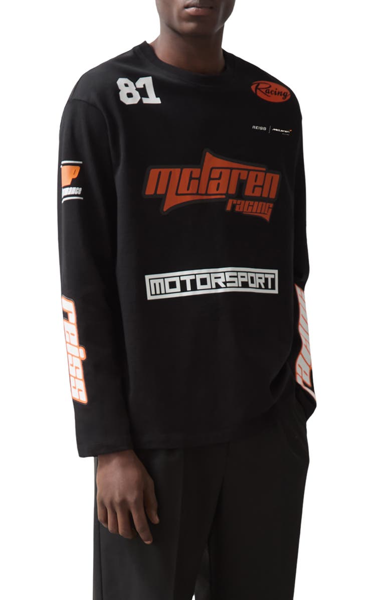 Reiss x McLaren Oval Graphic Long Sleeve T-Shirt, Alternate, color, Black
