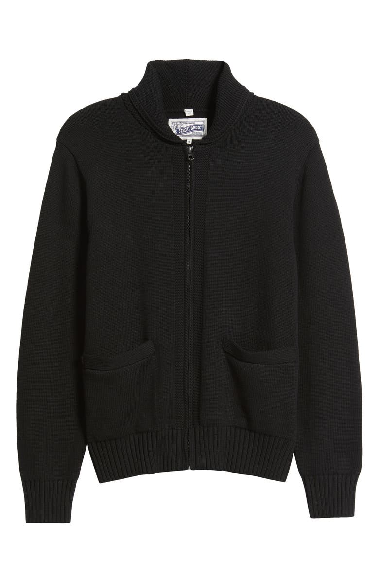 Schott NYC Cotton Zip Cardigan, Alternate, color, Black