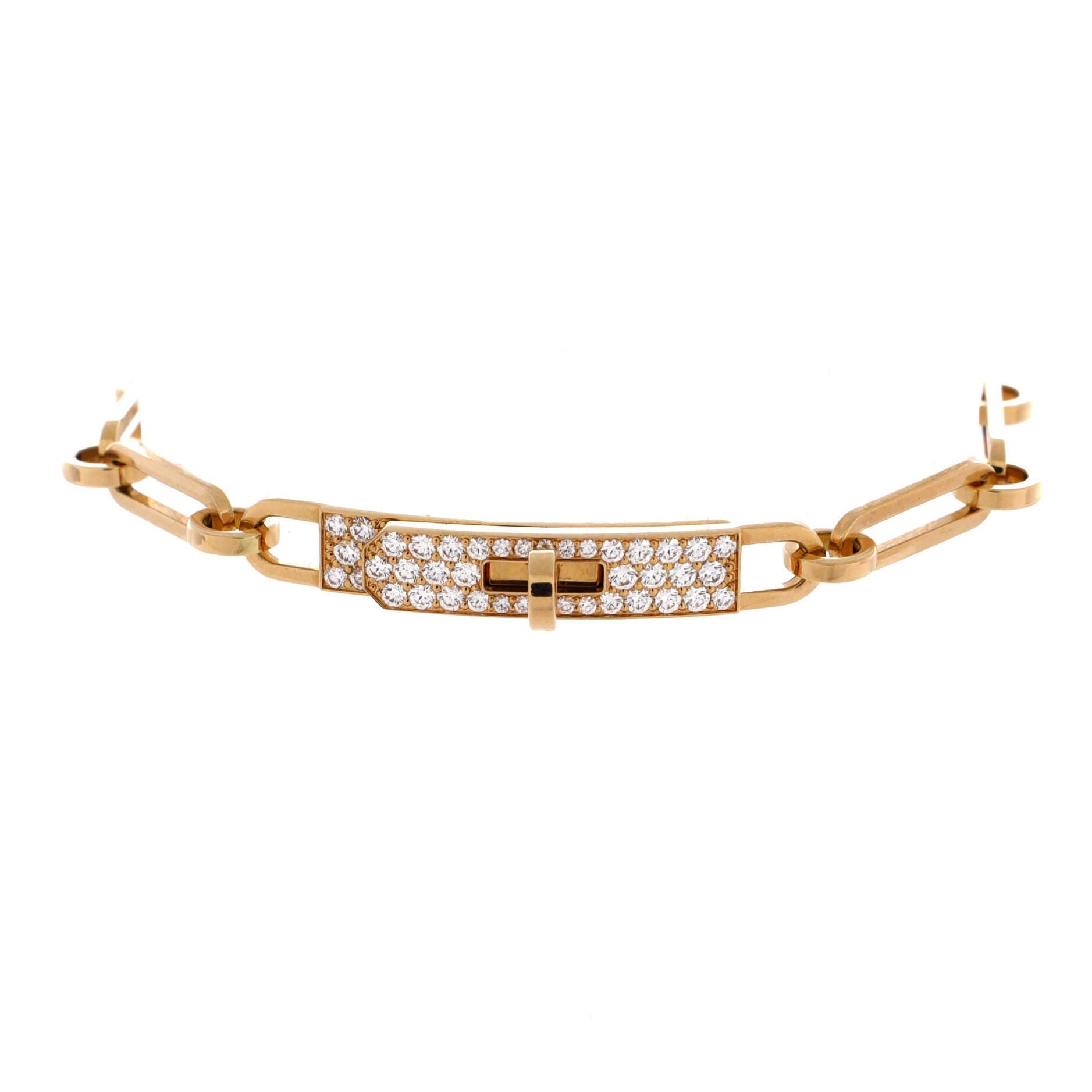 Kelly Chaine Bracelet 18K Yellow Gold and Pave Diamonds Small, Main, color, Metallic Gold