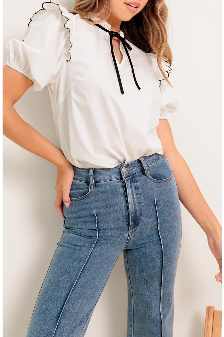 Puff Sleeve Woven Top, Alternate, color, IVORY