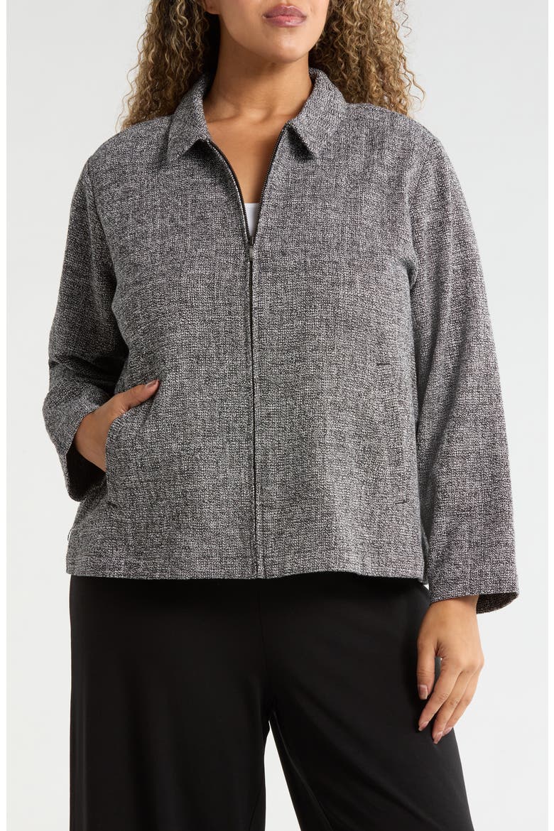 Classic Collar Stretch Organic Cotton Zip Jacket, Alternate, color, BLACK/ WHITE