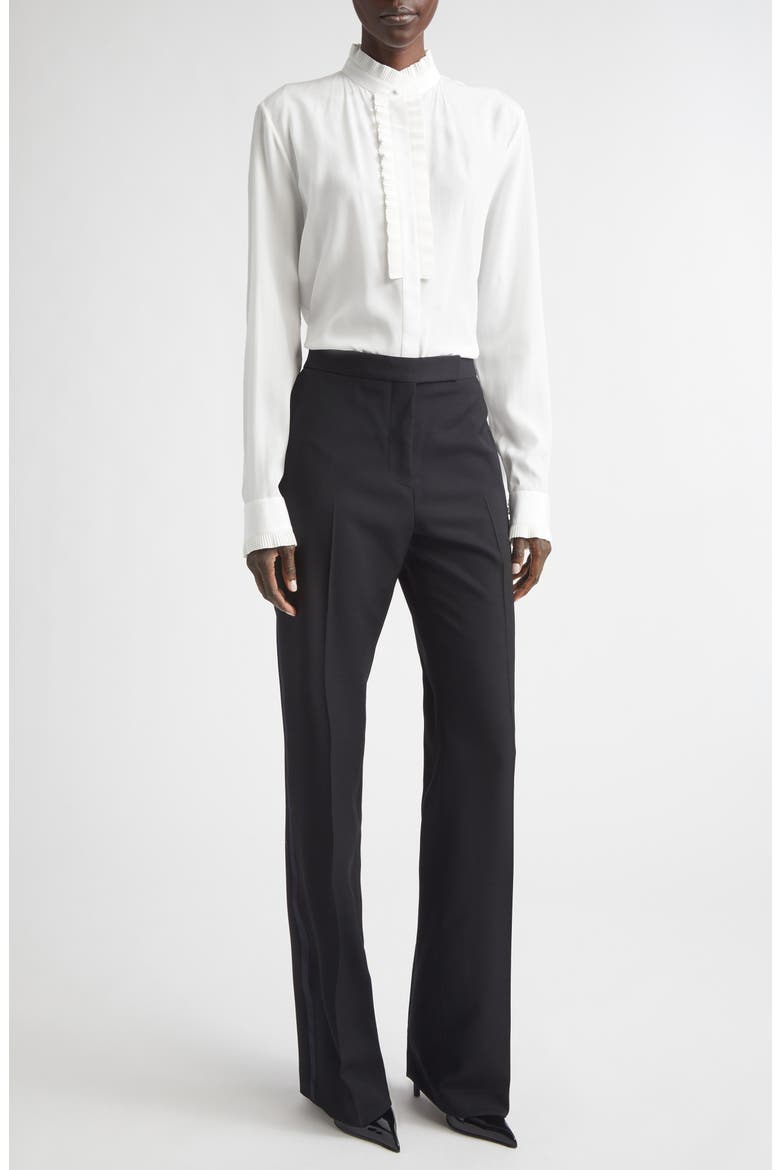 Plissé Ruffle Silk Crêpe de Chine Button-Up Shirt, Alternate, color, OFF WHITE