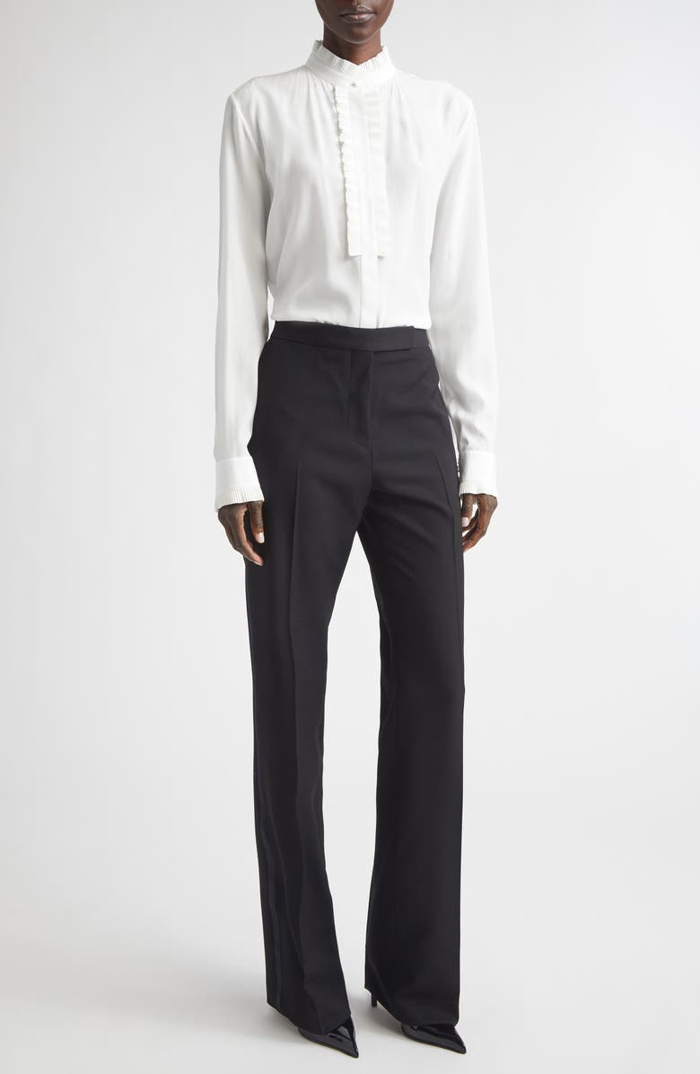 TOM FORD Plissé Ruffle Silk Crêpe de Chine Button-Up Shirt, Alternate, color, Off White