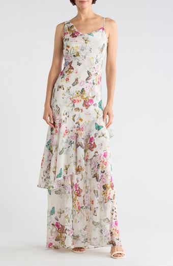 Viola Asymmetric Cowl Neck Silk Gown