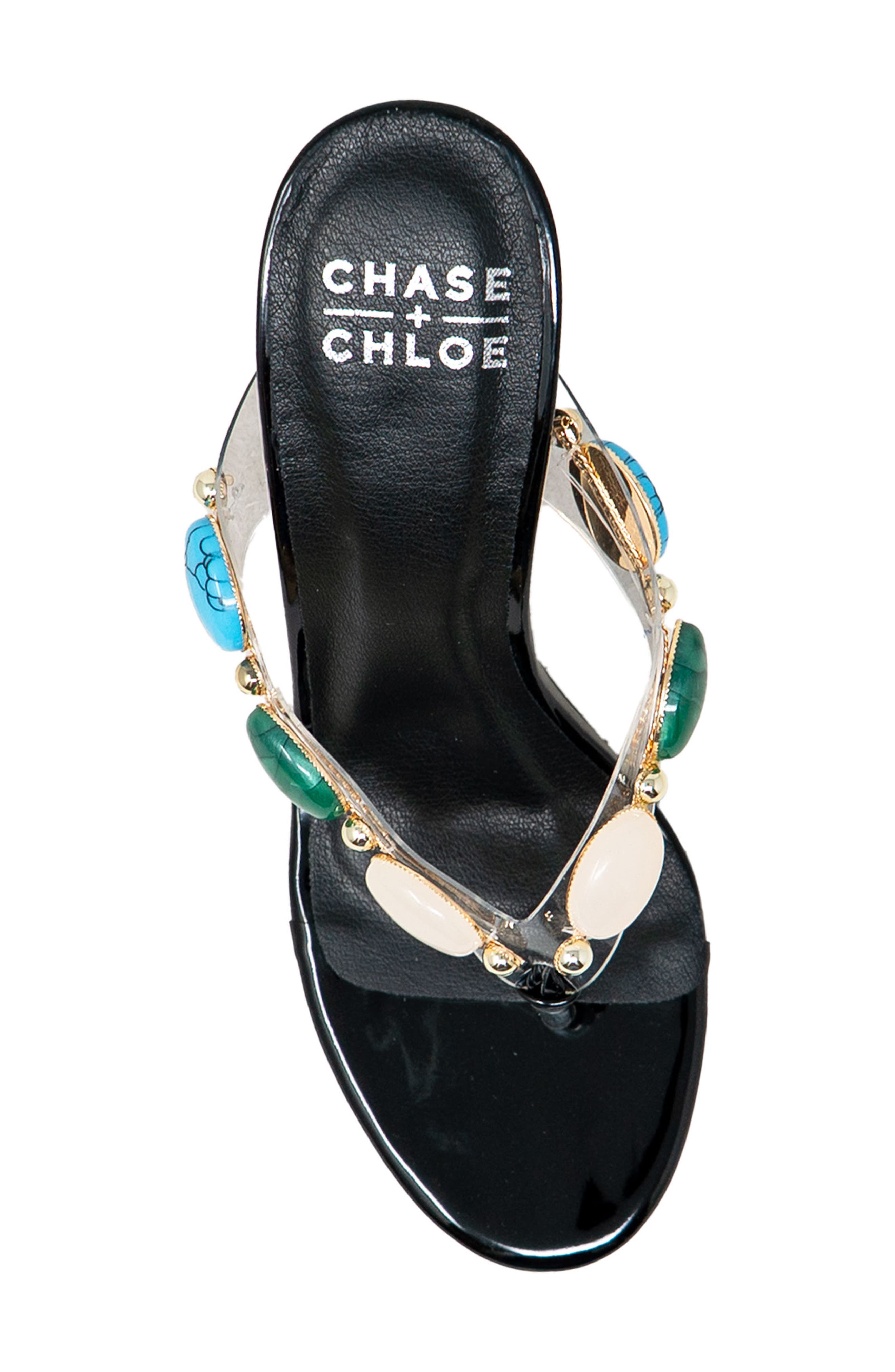 CHASE AND CHLOE Beaded Strap Sandal, Alternate, color, Black Patent
