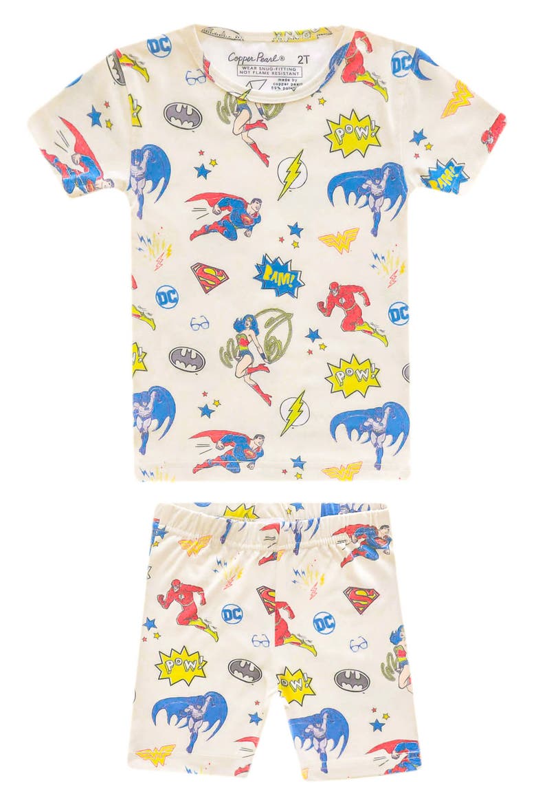 x Justice League Fitted Two-Piece Short Pajamas, Main, color, LIGHT BEIGE