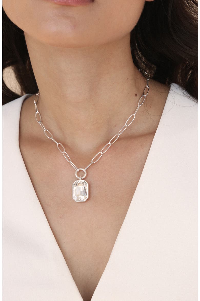 Deco Crystal Pendant Necklace, Alternate, color, SILVER