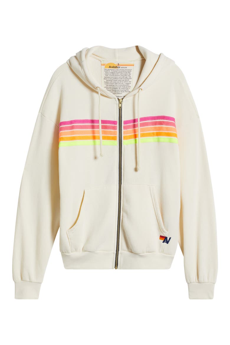 5-Stripe Zip Hoodie, Alternate, color, VINTAGE WHITE/ NEON