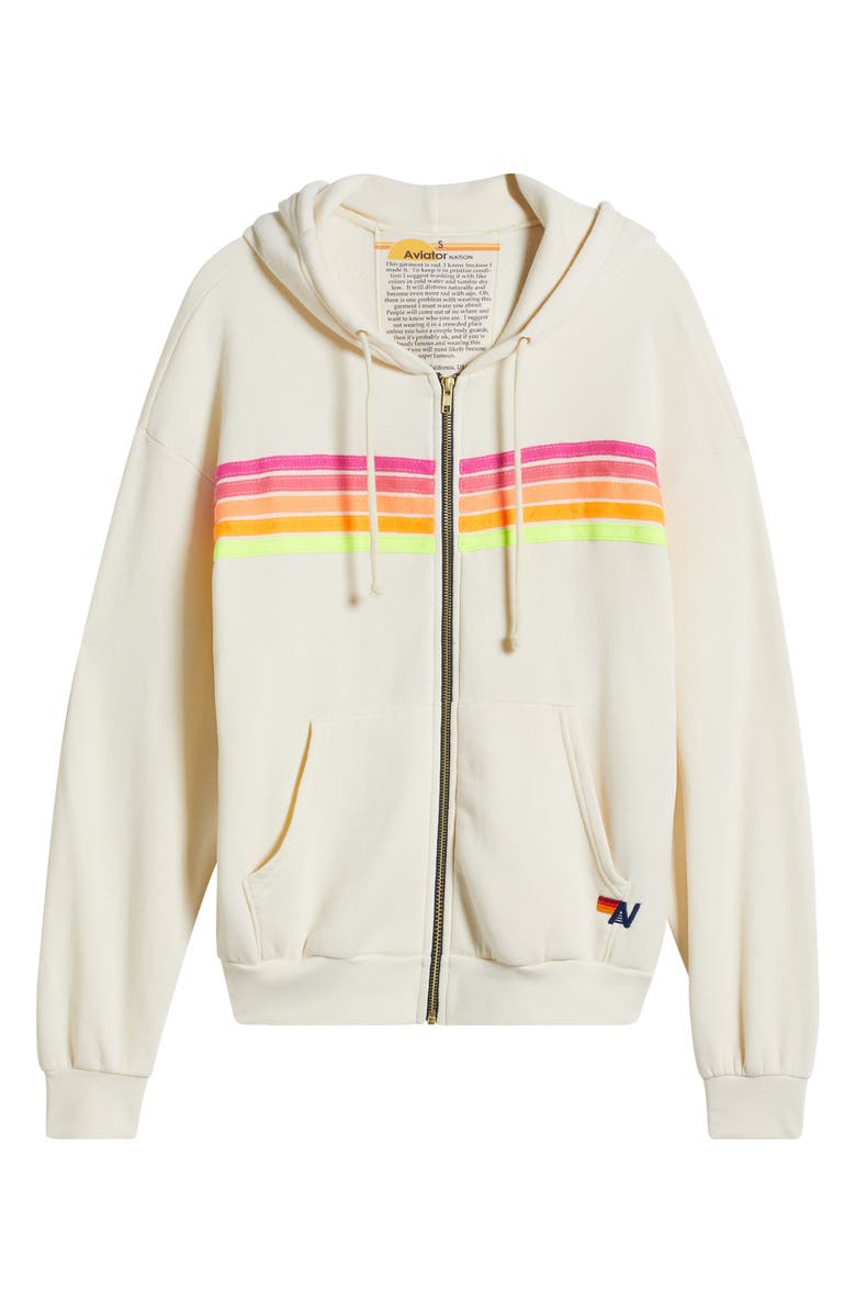 Aviator Nation 5-Stripe Zip Hoodie, Alternate, color, Vintage White/ Neon