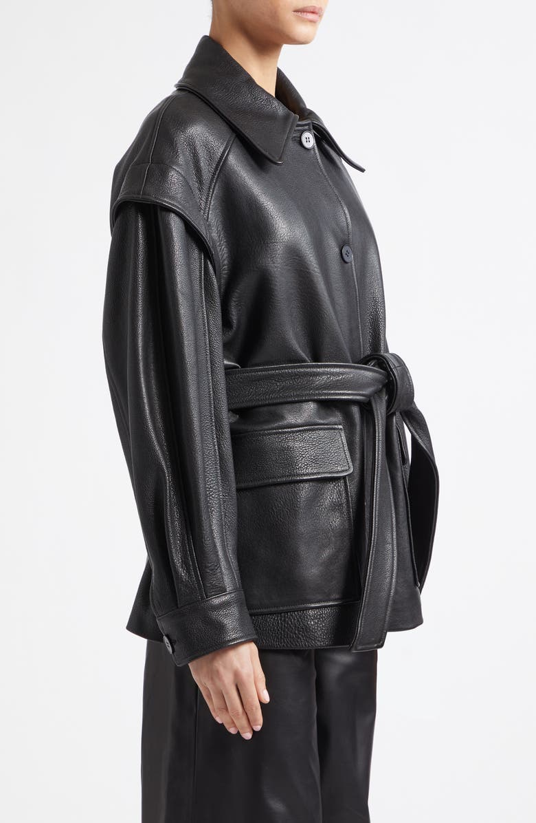 NOUR HAMMOUR Perrin Belted Leather Jacket, Alternate, color, Black