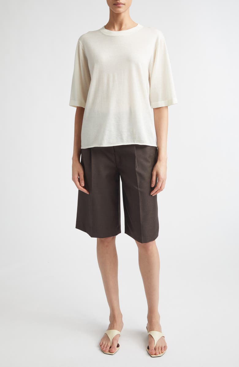 LOULOU DE SAISON Adler Pleated Virgin Wool Bermuda Shorts, Alternate, color, 